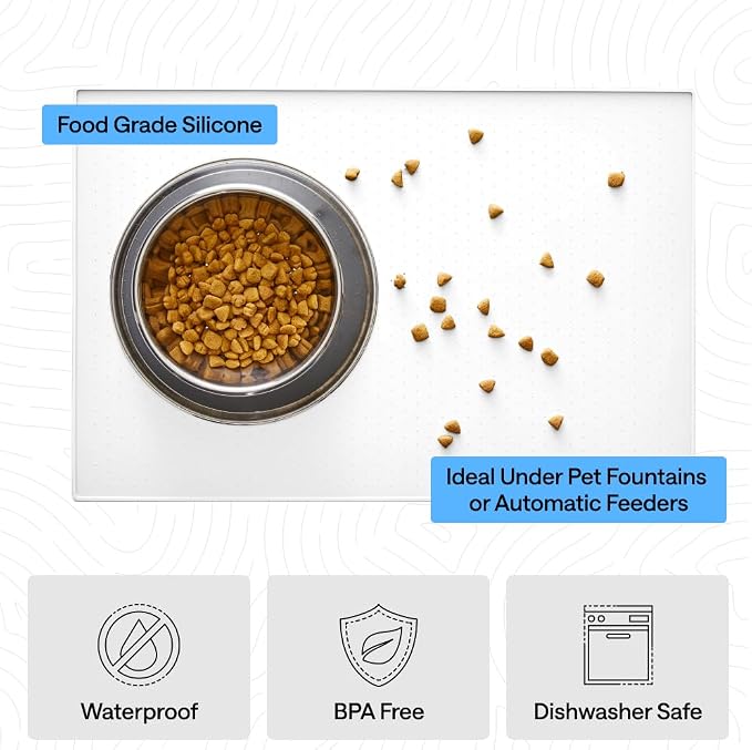 GORILLA GRIP 100% Waterproof Raised Edge BPA Free Silicone Pet Feeding Mat, Dog Cat Food Mats Contain Spills Protects Floors, Placemats for Cats and Dogs Water Bowl, Pets Accessories 16x10, White - Image 5