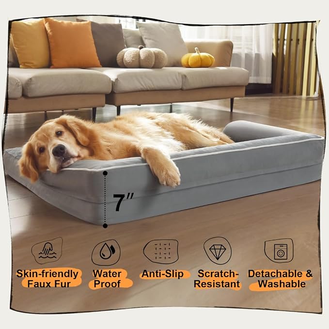MEKIY Orthopedic Washable Dog Bed with Bolster for Medium to Large Dogs | Pillow Support for Neck Relief, Egg Crate Foam, Waterproof Liner, Anti-Slip Bottom, Removable Bolster Cover, 36 x 27 Inch - Image 6