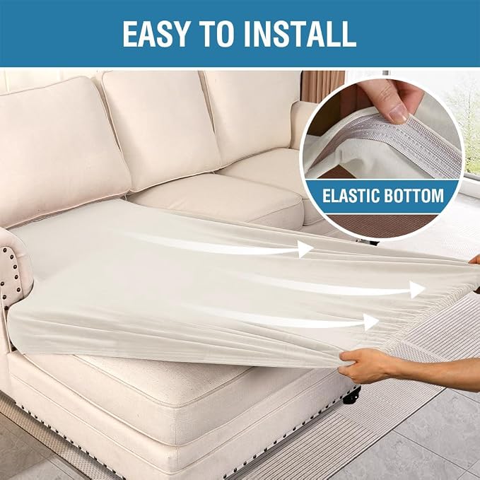 H.VERSAILTEX Velvet Stretch Individual Chaise Cover Sectional Couch Covers for L Shaped Sofa Both Left/Right Furniture Protector Seat Cushion Sofa Cover (1 Piece Chaise Cover, Porcelain White) - Image 4