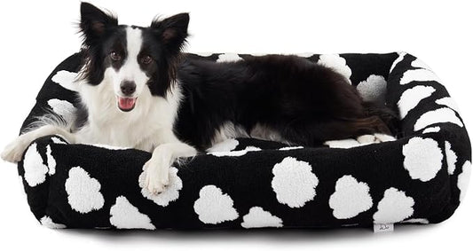 JOEJOY Medium Dog Bed Medium Size Dog, Rectangle Washable Orthopedic Pet Bed with Removable Zipper Cover, Cute Soft Calming Puppy Pet Bed with Jacquard Shaggy Plush & Non Skid Bottom by JOEJOY