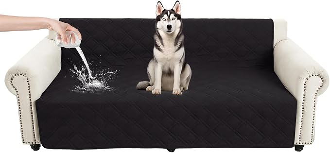 100% Waterproof Dog Bed Cover Pet Blanket 52"x82", 7-Layer Reversible Washable Bed Mat for Furniture Couch Sofa Car (Black+Blackish Gray) by Unknown