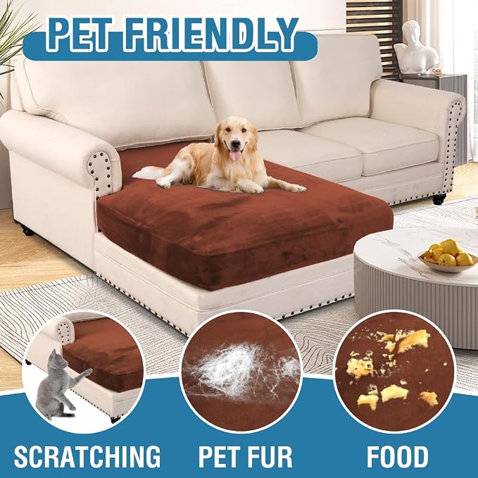 H.VERSAILTEX Velvet Stretch Individual Chaise Cover Sectional Couch Covers for L Shaped Sofa Both Left/Right Furniture Protector Seat Cushion Sofa Cover (1 Piece Chaise Cover, Rust) - Image 3