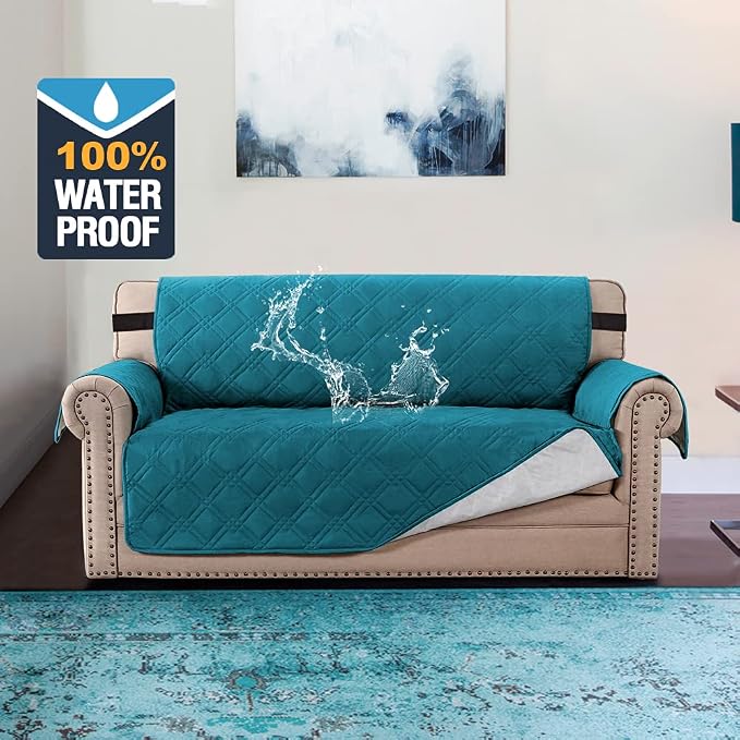 H.VERSAILTEX 100% Waterproof Sofa Slipcover Washable Loveseat Cover for 2 Cushion Cover Non-Slip Furniture Protector with Puppy Paw Silicone Backing Couch Cover for Pets Dogs (Loveseat, Dark Teal) - Image 2