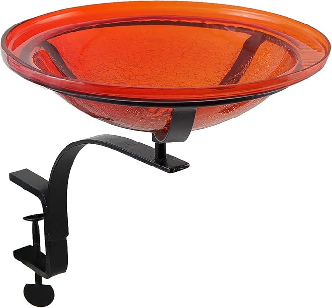 Achla Designs CGB-09R-RM 12 Inch Red Crackle Rail Mount Bracket Birdbath by ACHLADesignsHomeGarden