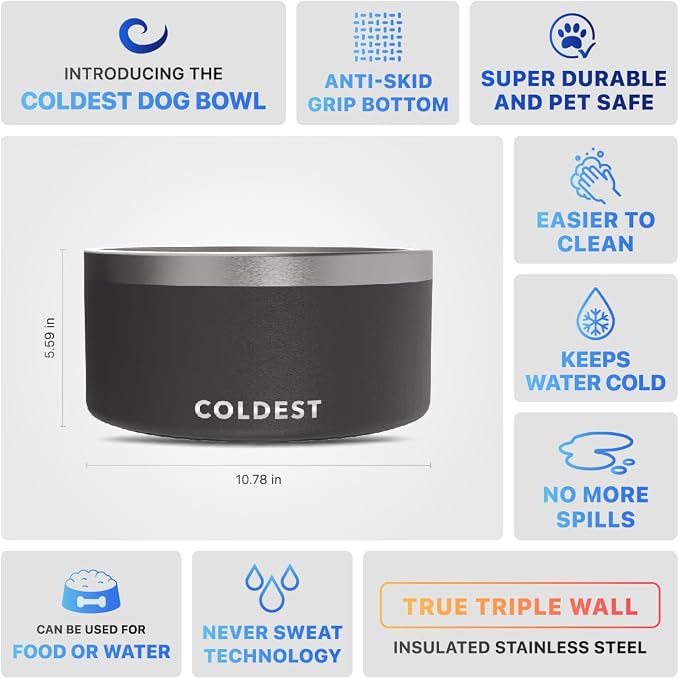 Coldest Dog Bowl - Anti Rust Metal, Non Slip, 3 Layers Insulated Stainless Steel Dog Bowls - Spill Proof & Heavy Duty - Water Bowl for Dogs, Cats & Pets, Dish Washer Safe (200 oz, Stealth Black) - Image 5