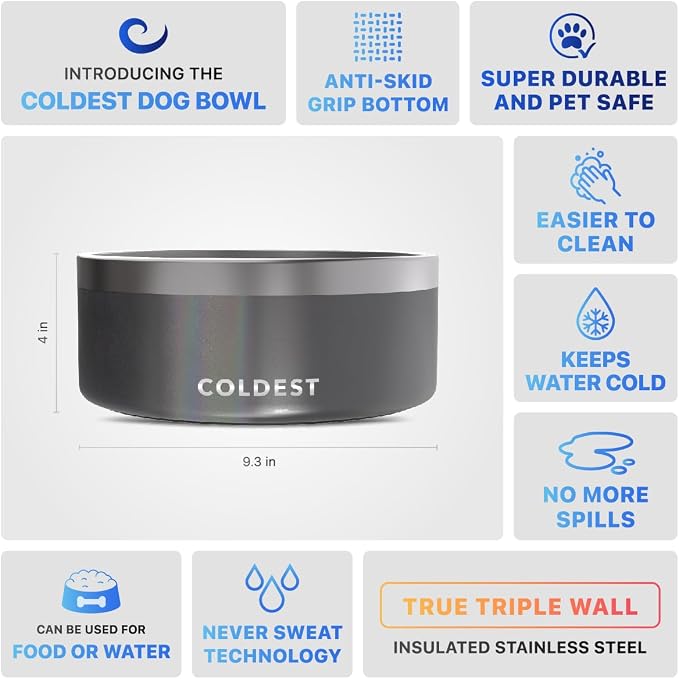 Coldest Dog Bowl - Anti Rust Metal, Non Slip, 3 Layers Insulated Stainless Steel Dog Bowls - Spill Proof & Heavy Duty - Water Bowl for Dogs, Cats & Pets, Dish Washer Safe (100 oz,Stardust Glitter) - Image 5