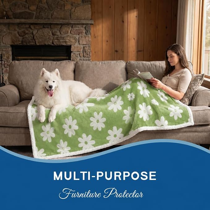 Waterproof Pet Blanket,Dog Bed Covers Small Throw for Puppy Cats Stylish Jacquard Pets Couch Sofa Furniture Protection Washable Reversible Covers (Green Flower,XS) - Image 5