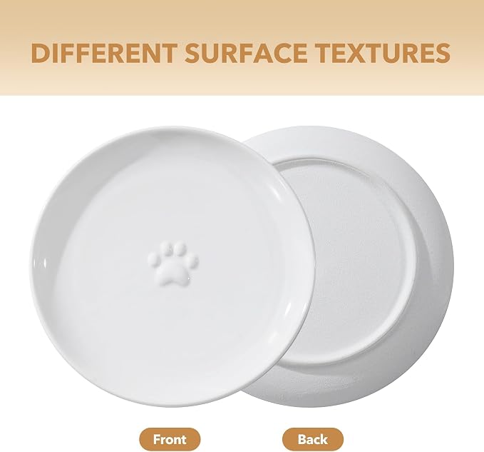 Havniva Elevated Cat Bowls, Raised Ceramic Cat Bowl with Stand, Two Heights | Cat Food & Water Bowl Set, Whisker Friendly, 5.6” Raised Cat Dishes + 6” Shallow Cat Plates, Non-slip Wood Stand, Kitten Bowl - Image 4