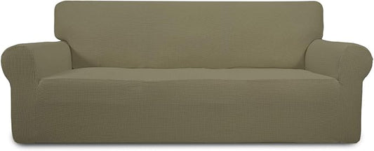 Easy-Going Stretch Couch Covers for Sofa Washable Large Khaki | 1-Piece Sofa Covers for 3 Cushion Couch Furniture Protector Couch Slipcover Soft with Bottom for Kids Pets by Easy-Going
