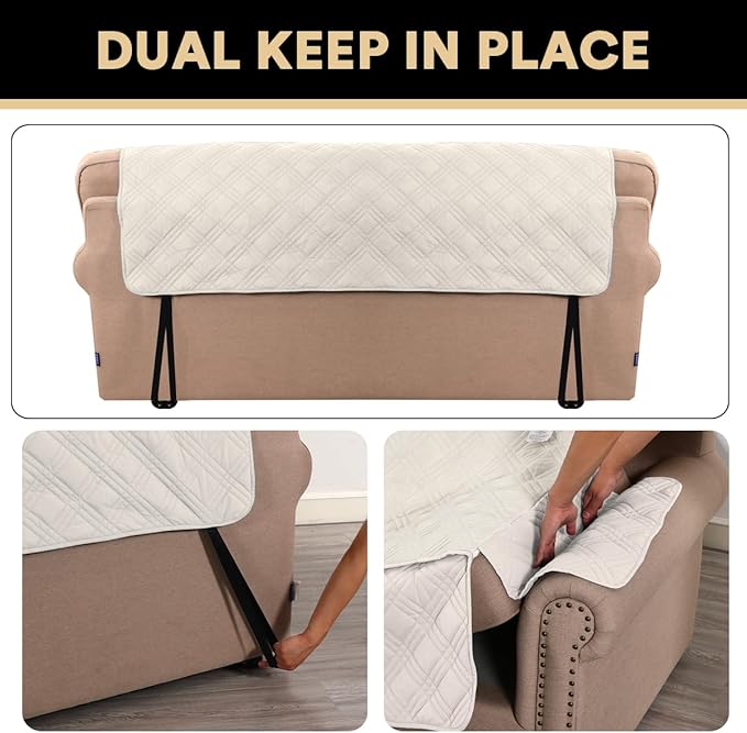PrinceDeco 100% Waterproof Couch Cover for 3 Cushion Couch Sofa Pet Friendly Non-Slip Couch Cover for Dogs Washable Water Resistant Furniture Protector with Elastic Straps(XL Sofa 78", French Oak) - Image 5