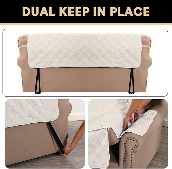 PrinceDeco 100% Waterproof Chair Sofa Slipcover for Living Room Water Resistant Couch Cover Furniture Protector Cover with Elastic Straps for Pets Kids Children Dog Cat(Chair 23", French Oak) - Image 5