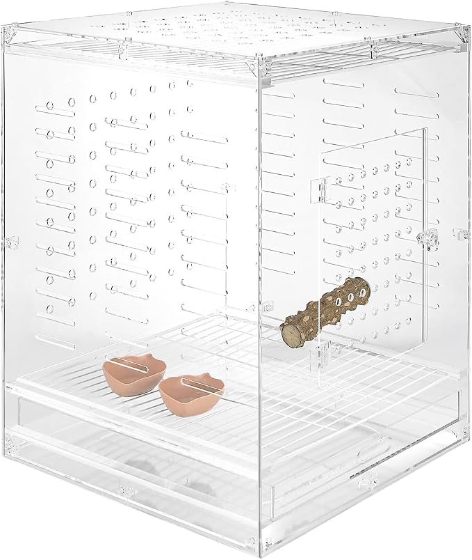 Clear Acrylic Bird Cage for Small Birds, Transparent Display Habitat for Canary, Parakeet - Easy to Clean & Assemble (18x20x24in) by Unknown