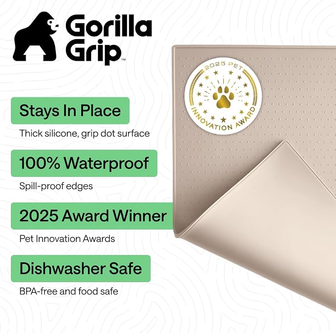 GORILLA GRIP 100% Waterproof Raised Edge BPA Free Silicone Pet Feeding Mat, Dog Cat Food Mats Contain Spills Protects Floors, Placemats for Cats and Dogs Water Bowl, Pets Accessories 23x15 Cream - Image 2