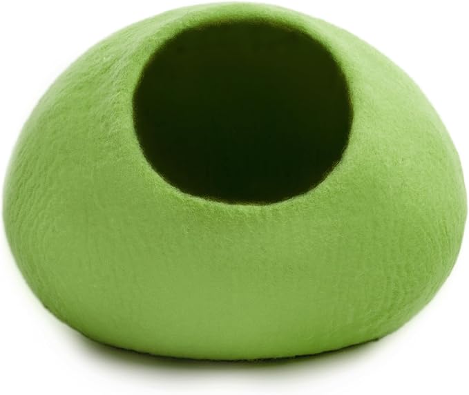 Woolygon Premium Felt Cat Cave Bed – Wool Kitty Beds Handcrafted Kitten Caves Bed for Indoor Cats - Made from Merino Wool, Foldable Cat Hideaway Covered Cat House Pod (Green Plain) - Image 5