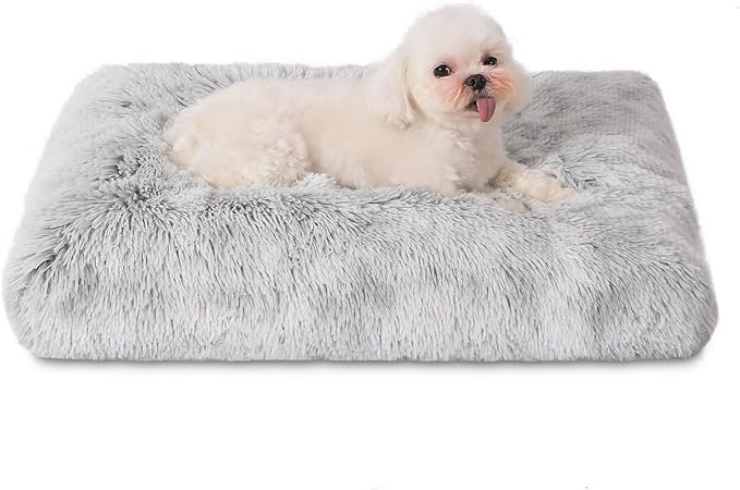 Bedfolks Waterproof Crate Bed, Plush Dog & Cat Bed with Removable Washable Cover, Faux Fur Kennel Pad, 17"x12", Grey by Bedfolks