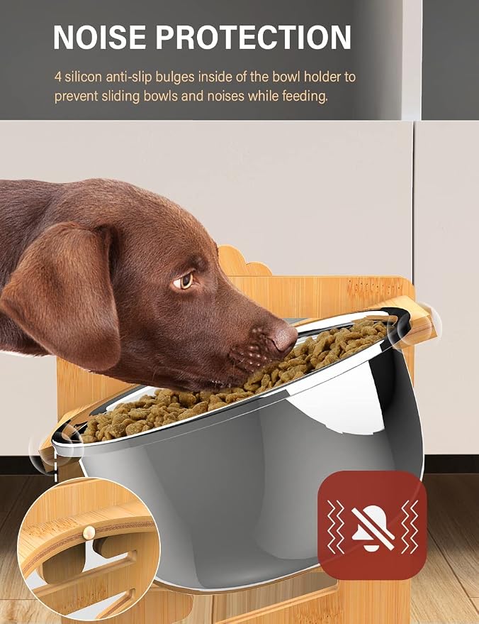 Vantic Elevated Dog Bowls, Adjustable Bowl Stand Large/XLarge, Natural | Bamboo Elevated Feeder with 2 Stainless Steel Bowls, Adjustable Height Stand for Large and Extra-Large Dogs - Image 5