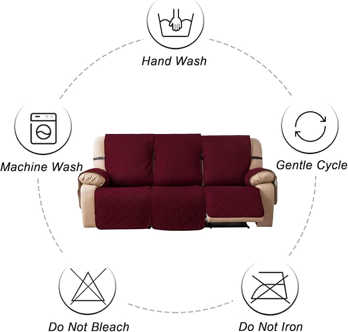 Genina Waterproof Reclining Couch Cover for 3 Seater Non-Slip, Washable Sofa Covers for 3 Cushion, Furniture Protector for Dogs Pets Kids (Wine Red, Recliner) - Image 9