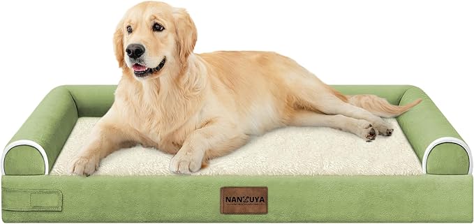 NANUYA Orthopedic Dog Bed for Large Dogs, 36 x 27 Inch, Grass Green | Egg crate foam for joint support, 3-sided bolster pet sofa, waterproof lining, washable cover, and non-skid base by Nanuya