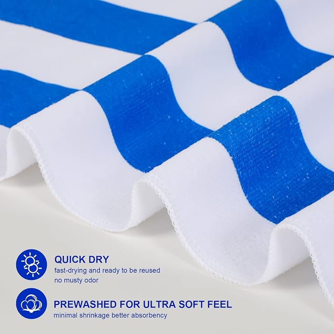 EBOOT 10 Pack Oversized Beach Towel Set Extra Large Pool Towels Microfiber Quick Dry Swim Blanket for Adult Women Men Face Hand Body Bath Travel Pool(Bright Color,36 x 72 Inch,Cabana Stripe) - Image 3