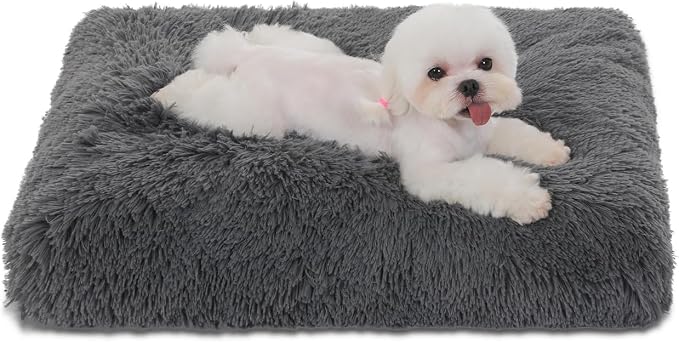 Bedfolks Waterproof Crate Bed, Plush Dog & Cat Kennel Pad, Faux Fur, Washable, 23"x18", Dark Grey by Bedfolks