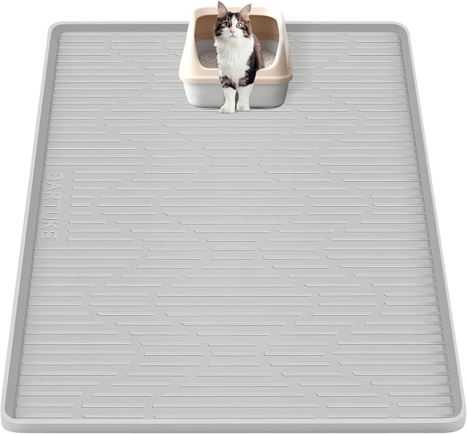 Silicone Cat Litter Box Mat 28"x 22" Extra Large Cat Rubber Mat | Cat Mat for Litter Box, Non-Slip, Waterproof Cat Litter Trapping Mat with Raised Edge, Kitty Litter Mat for Floor, Easy Clean by Bartuke