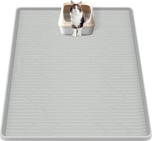 Silicone Cat Litter Box Mat 28"x 22" Extra Large Cat Rubber Mat | Cat Mat for Litter Box, Non-Slip, Waterproof Cat Litter Trapping Mat with Raised Edge, Kitty Litter Mat for Floor, Easy Clean by Bartuke
