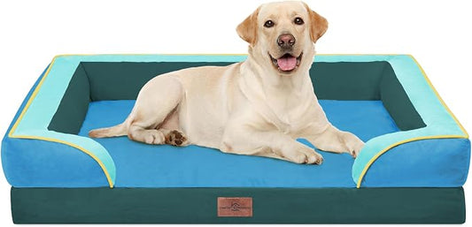 Comfort Expression Orthopedic Dog Bed for Extra Large Dogs with Bolster | Waterproof Dog Couch Bed with Washable Cover & Non-Slip Bottom, Supportive Egg Crate Foam XL Pet Bed, 42x30 Inch by ComfortExpression