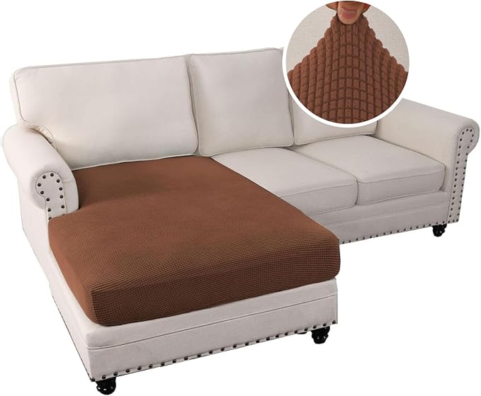 H.VERSAILTEX Sectional Couch Covers 1 Piece Chaise Slipcover L Shape Separate Cushion Couch Cover for Both Left/Right Sectional Couch (Seat Only: 1 Chaises, Caramel) - Image 2