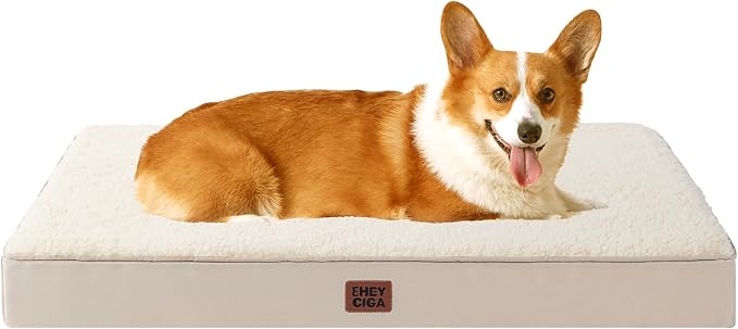 EHEYCIGA Orthopedic Dog Bed Large with Removable Washable Cover, 35IN Camel | Egg Crate Foam Support, Durable Oxford fabric, Non-Slip Bottom, Machine Washable, Soft Waterproof Plush Pet Bed Mat For Crate by EHEYCIGA