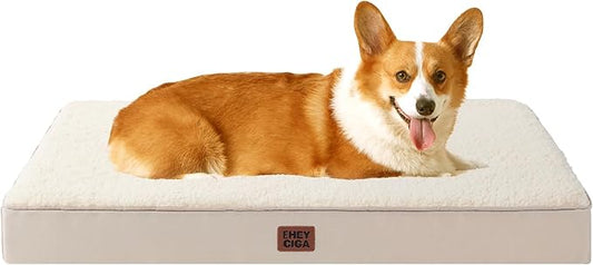 EHEYCIGA Orthopedic Dog Bed Large with Removable Washable Cover, 35IN Camel | Egg Crate Foam Support, Durable Oxford fabric, Non-Slip Bottom, Machine Washable, Soft Waterproof Plush Pet Bed Mat For Crate by EHEYCIGA