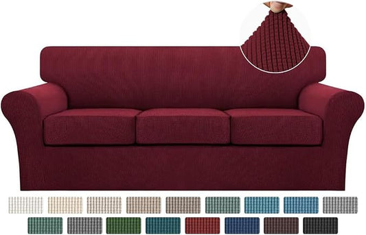 Turquoize 4 Piece Sofa Covers for 3 Cushion Couch Sofa Slipcover Soft Couch Cover for Dogs-Washable Sofa Furniture Covers with 3 Individual Cushion Covers,Jacquard Fabric(3 Cushion Sofa, Burgundy) by Turquoize