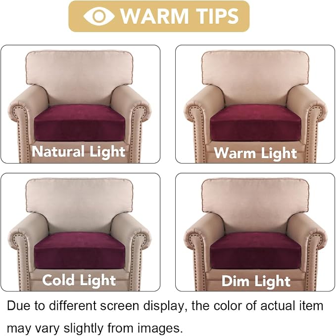 H.VERSAILTEX Velvet Stretch Couch Cushion Cover Plush Cushion Slipcover for Chair Cushion Furniture Protector Seat Cushion Sofa Cover (1 Piece Armchair Cushion Covers, Burgundy) - Image 6