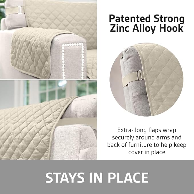 Sofa Shield 100% Waterproof Couch Cover with Patented Straps, Slip and Stain Resistant, Machine Washable Sofa Slipcover for Dogs Cats Pets Kids, 30x30 inch Seat, Sectional Corner, Taupe - Image 5