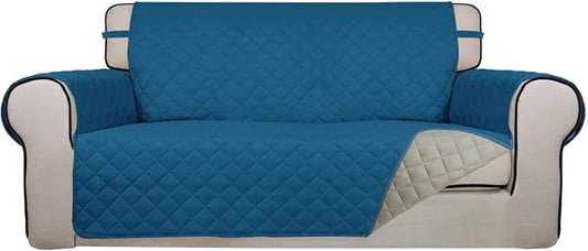 PureFit Reversible Quilted Couch Covers for Dogs Loveseat Sofa Cover 54" | Peacock Blue/Beige, Water Resistant Couch Protector, Washable Pet Couch Cover with Non Slip and Elastic Straps For Kids by PureFit