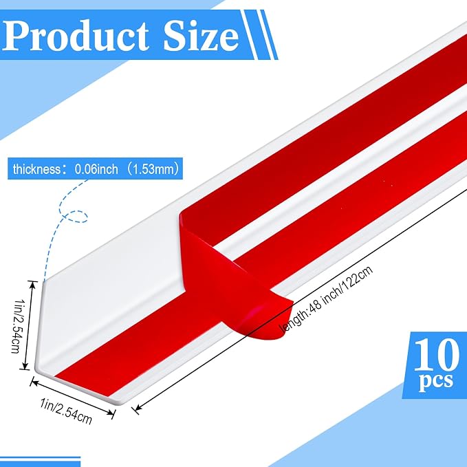 Sasylvia 10 Pcs 1X 48 Inches Wall Corner Protector Guards with Self Adhesive, White Vinyl Corner Trim Molding Plastic for Wall Furniture Door Cabinet Table Edge, Avoid Scratching, Easy Install - Image 2