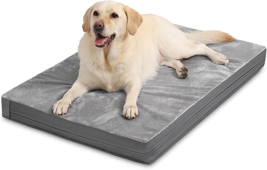 Waterproof Large Dog Bed, Washable Outdoor XL Pet Foam Pad 44x32 Anti-Slip | Extra Large Orthopedic Pet Bed, Durable Removable Cover, Reversible Faux Leather & Flannel, Dog Sleeping Mats,Gray by Loveforfurrykids