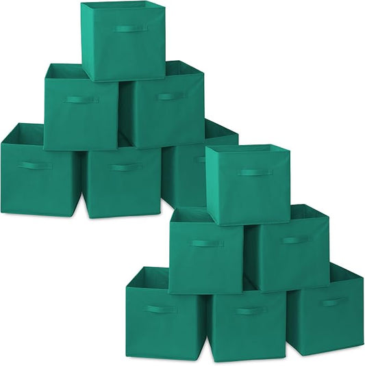 Casafield Set of 12 Collapsible Fabric Cube Storage Bins, Teal - 13" Foldable Cloth Baskets for Shelves, Cubby Organizers & More by Casafield