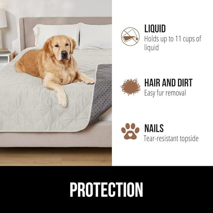 GORILLA GRIP® Waterproof Dog Blanket 82x82, Leakproof Couch Cover for Dogs, Silicone Grip Backing, Protects Sofa, Sectional, Bed, Crate, Car & RV, Tear-Resistant Washable Pet Blanket Light Taupe - Image 5