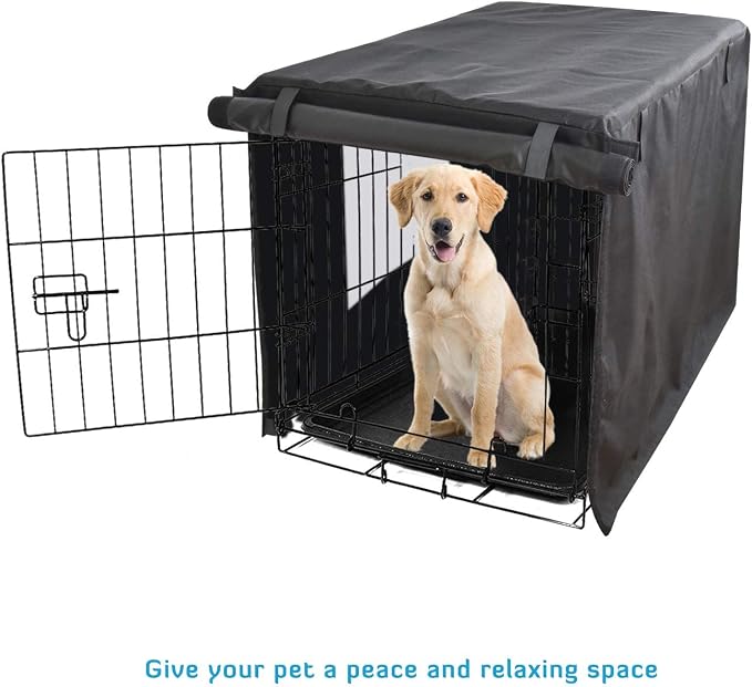 HONEST OUTFITTERS Dog Crate Cover, 55L x 38W x 45H, Black, Heavy-Duty Oxford Fabric, Double Door, Pockets, Mesh Window, Fits 54-Inch Wire Crate, Waterproof, Portable, Indoor Use - Image 6