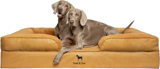 NOAH & PAW Giant Dog Bed XXL, 55x45x11 Inch, Orthopedic Dog Beds, Eggshell Memory Foam Infused with Cooling Gel, Inner Cover, Water Resistant, Machine Washable (Faux Leather) by NoahPaw