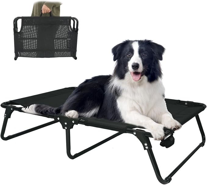 Outdoor Elevated Dog Bed Cooling Raised Dog Cots Black Pet Beds with Breathable Mesh Folding Large Pet Hammock Bed Multiple Sizes for Small Meduim Large Dogs by M+JJYPET