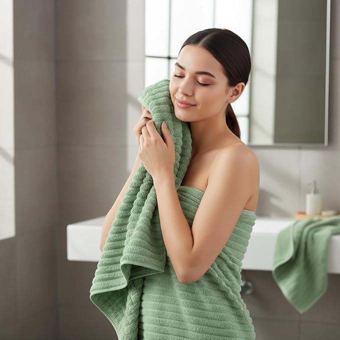 6 PC Bath Towel Set, 40"x80" Oversized Bath Sheets, Sage Green | Microfiber, Quick Dry, Highly Absorbent, Towels for Bathroom, 2 Extra Large Bath Towels, 2 Soft Hand Towels, 2 Washcloths - Image 3