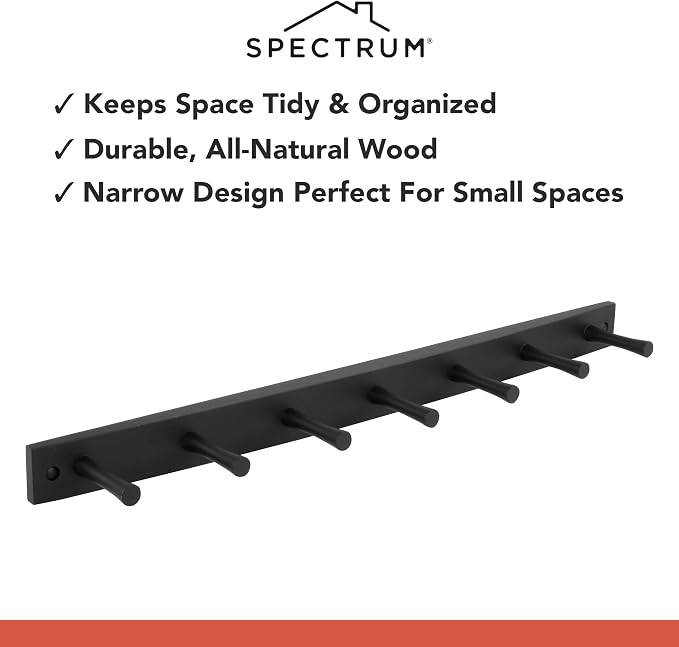 Spectrum Diversified Wood Hook Rack, 7 Peg, Black - Image 3