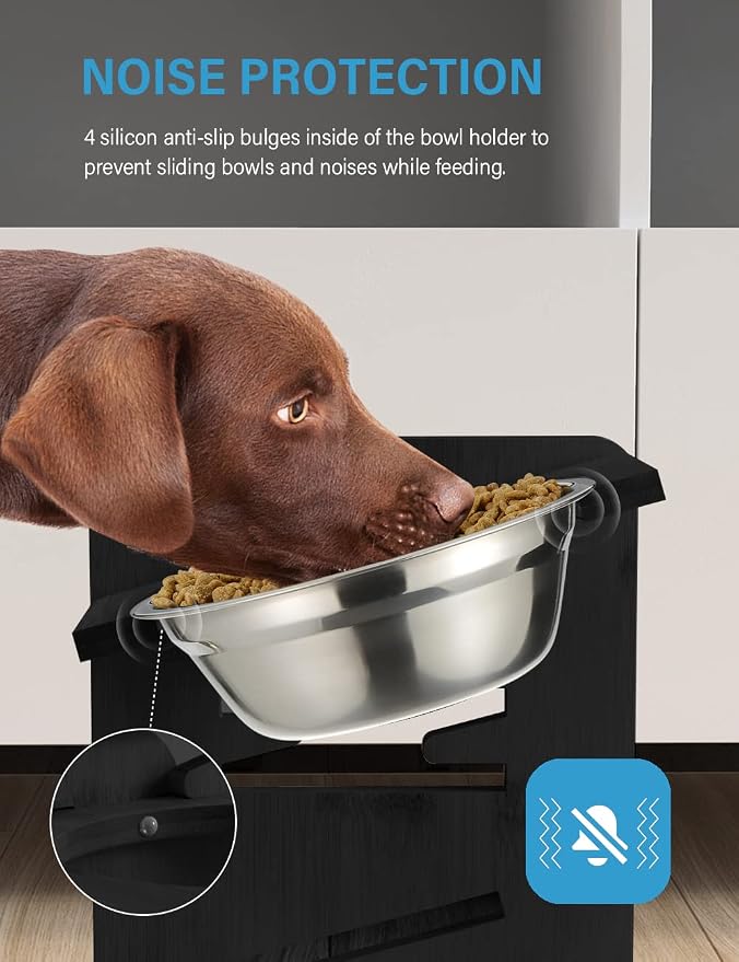 Vantic Elevated Dog Bowls, Raised Bowl Stand Adjustable Large/XLarge, Black | Bamboo Elevated Feeder with 2 Stainless Steel Bowls, Adjustable Height Stand for Large and Extra-Large Dogs - Image 5