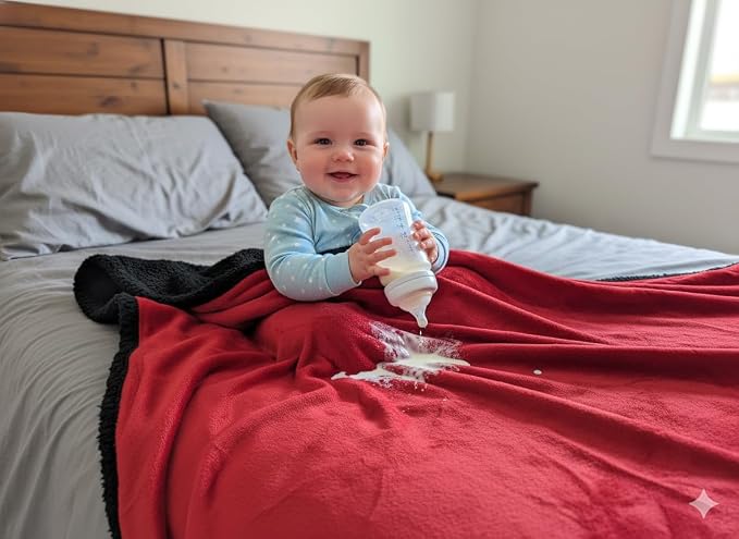 Waterproof Throw Blanket - Sherpa Fleece Reversible Throw, Soft Warm Leak-Proof Bed & Couch Protector for Kids, Pets & Everyday Spills (Velvet Red/Obsidian Black, Throw 50x60 - Image 5