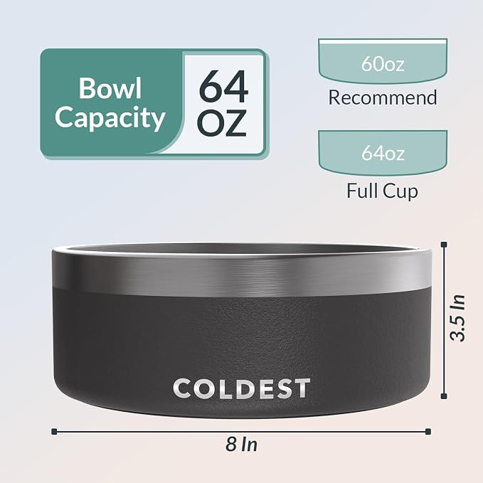 Coldest Dog Bowl - Anti Rust Metal, Non Slip, 3 Layers Insulated Stainless Steel Dog Bowls - Spill Proof & Heavy Duty - Water Bowl for Dogs, Cats & Pets, Dish Washer Safe (64 oz, Stealth Black) - Image 4