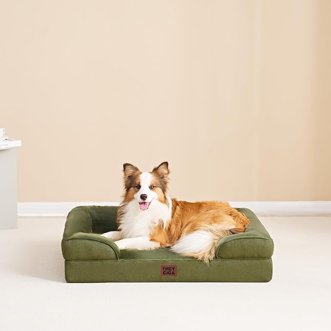EHEYCIGA Orthopedic Extra Large Dog Bed, Waterproof Washable XL Pet Bed 44" | Non-Slip Bottom and Egg-Crate Memory Foam Big Dog Couch Bed with Washable Removable Cover, Olive Green, 44Inch - Image 9