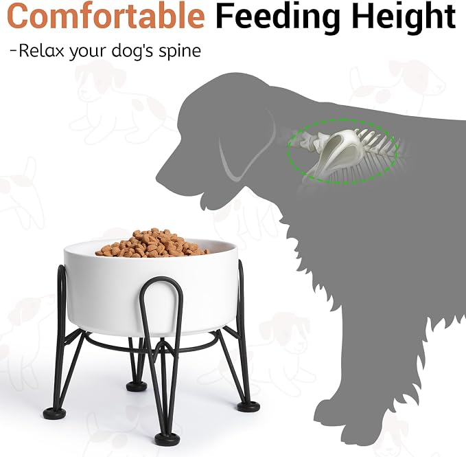 Elevated Dog Bowls, Ceramic Raised Dog Bowl Set with Anti-Slip and Non-Tip Metal Stand, 2 Pack Pet Food and Water Feeding Bowls for Small and Medium Dogs (White,7.6 Cups) - Image 2