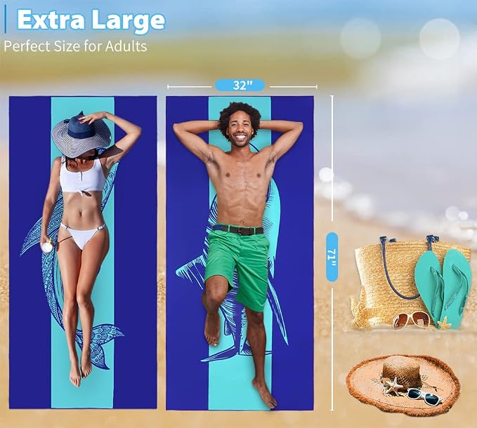 2 Pack Microfiber Lightweight Beach Towel 71"x32" Oversized Extra Large Thin Sand Free Towels Travel Swim Pool Yoga Gym Camping for Adults Women Men Beach Essentials Accessories Vacation Gift - Image 3