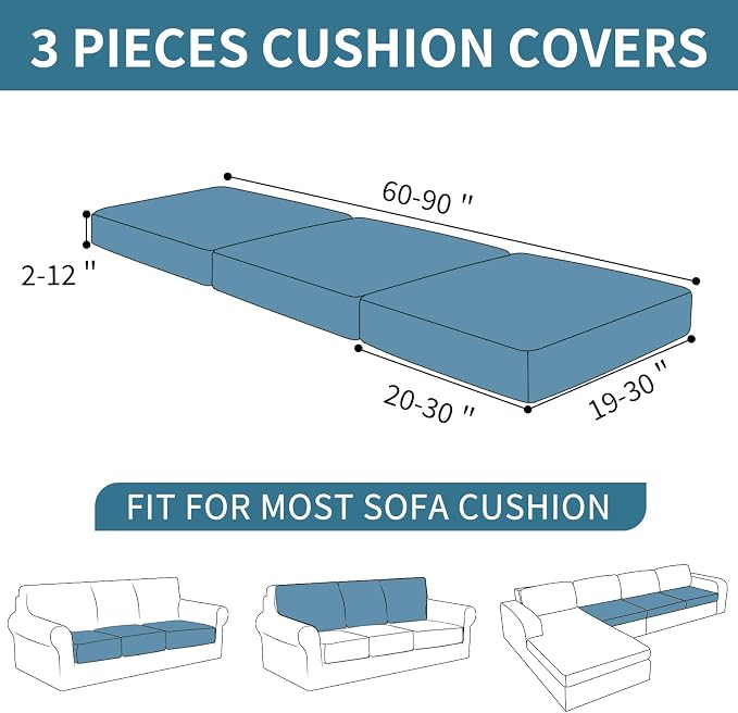 XINEAGE Couch Cushion Covers Seat Cushion Cover Thick Stretch Sofa Slipcovers 3 Piece Individual Couch Covers with Elastic Bottom(3 Seat Cushion/Backrest,Sliver Grey) - Image 3